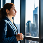 A professional female venture capitalist in a modest business suit, standing in a modern, sunlit skyscraper office, looking out at a vibrant, bustling city skyline. Her expression is thoughtful and focused, symbolizing market observation and foresight. The scene conveys innovation and strategic thinking. Fully clothed, appropriate attire, safe for work, perfect anatomy, correct proportions, natural pose, well-formed hands, proper finger count, natural body proportions, professional photography, high quality, professional, modest, family-friendly.